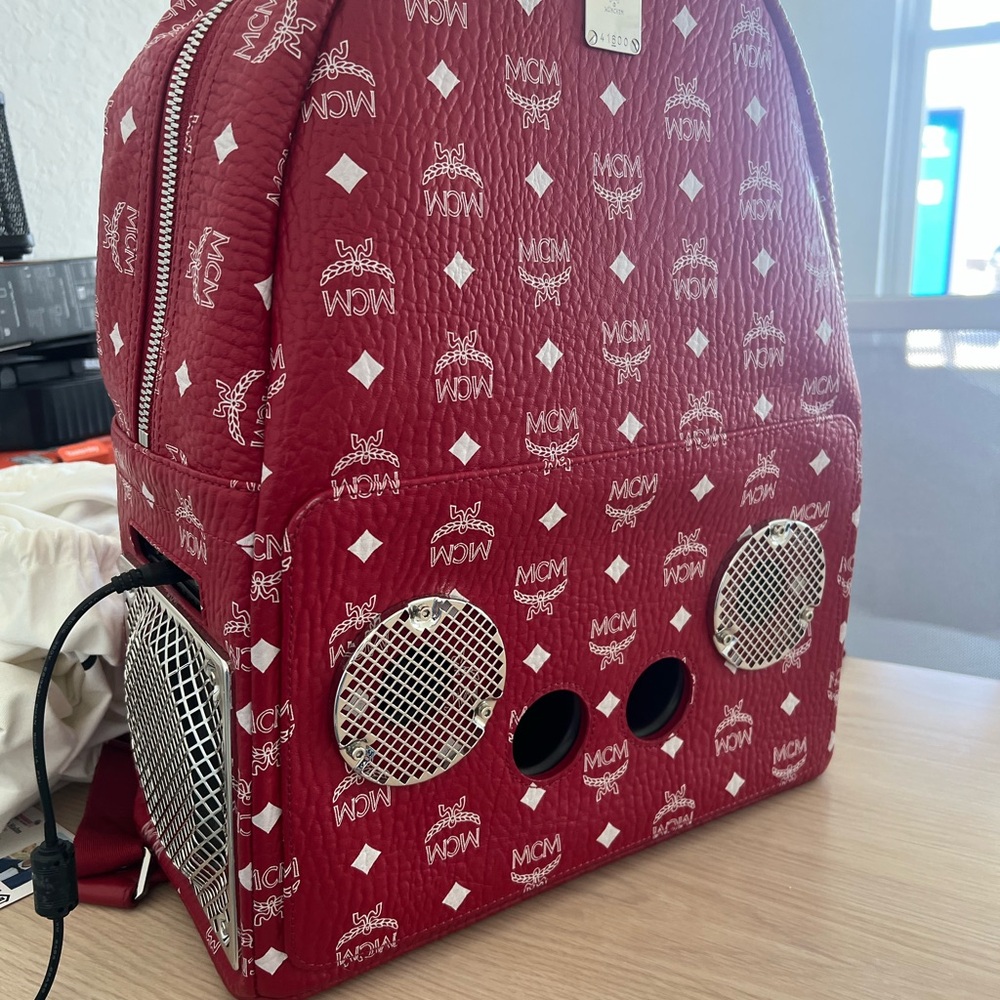 MCM Red Backpack Wizpack Bluetooth speaker